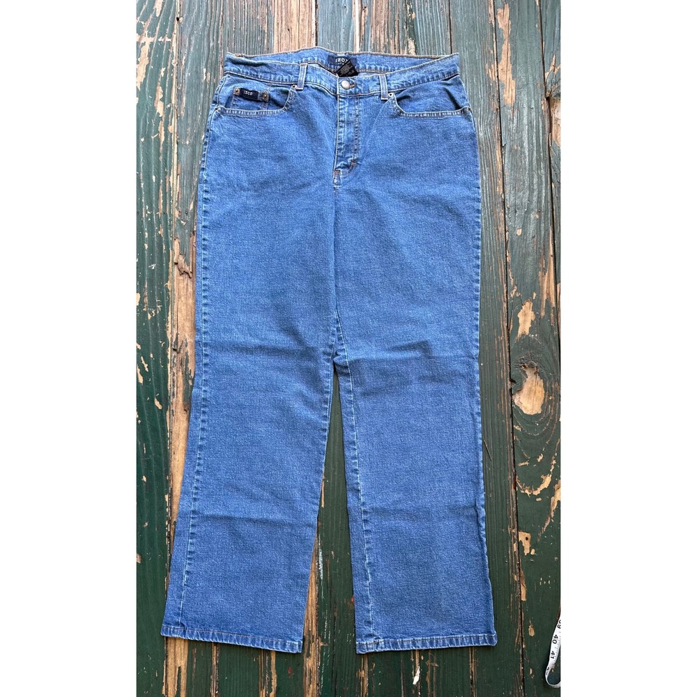IZOD Jeans Womens 14 Blue Medium Wash Straight Leg Stretch Denim Pants Y2K vtg